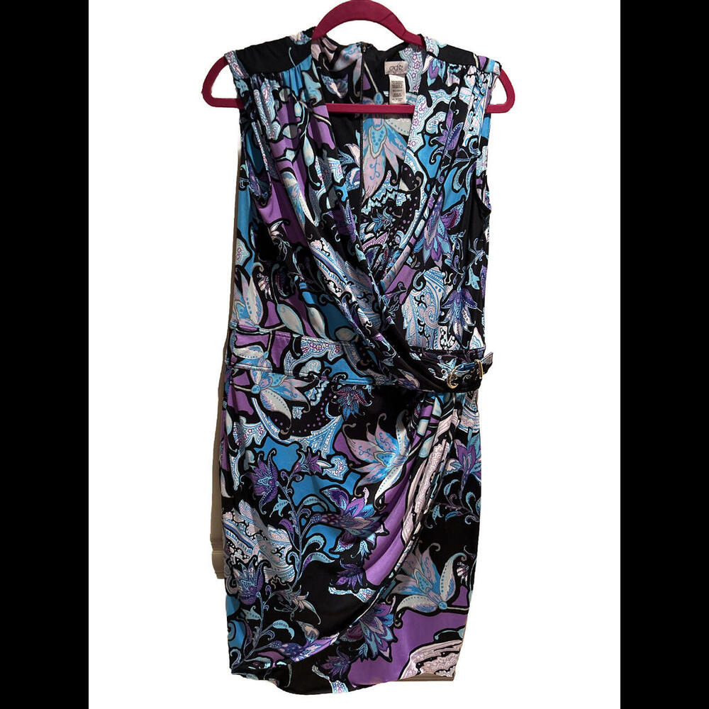 👗🔵Cache Faux Wrap V-neck Blue, White, Black Dress Size 12